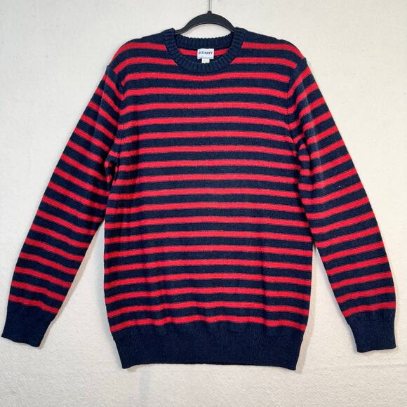 Old Navy Pullover Crew Sweater Reverse Stripe Ink Blue Heather Red Men's Large - Picture 1 of 8